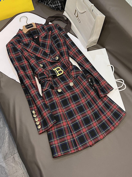 Fabric suit red with shoulders slim long-sleeved plaid 5789 women's spring commuter dress jacket