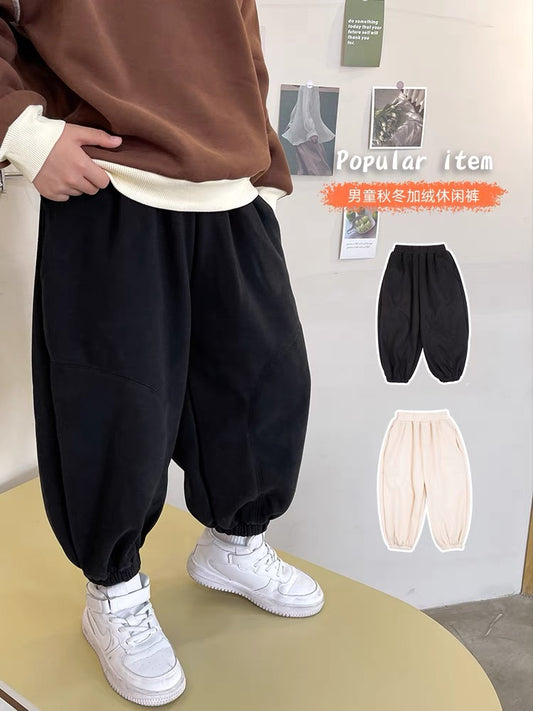 Boys' pants 2022 autumn and winter children's casual pants winter plus velvet thick Western style all-match winter trousers