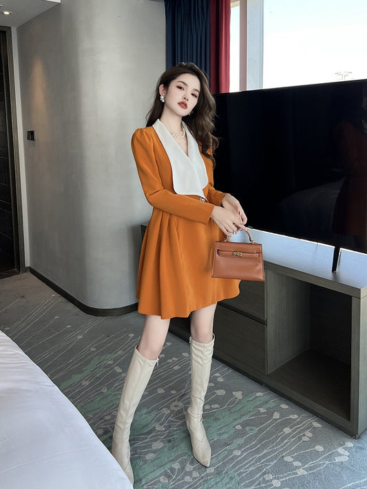 European station dresses and small dresses can usually be worn temperament socialite khaki small waist a-line dress winter