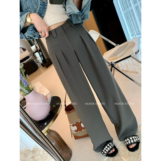 MUKOK high-end suit casual pants women's 2023 spring new drape slim straight wide-leg floor mopping trousers