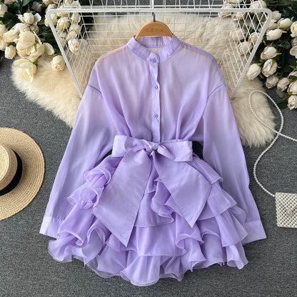 Chiffon Chic Tops Women's Autumn New Ruffles Western Style Advanced Design Sense of Bow Knots Niche Shirts