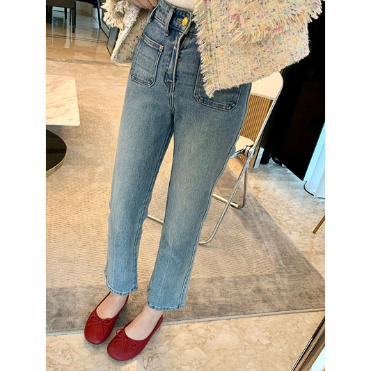 MUKOK blue jeans women's nine points 2023 new spring season all-match high-waisted slim fit slim micro-la casual