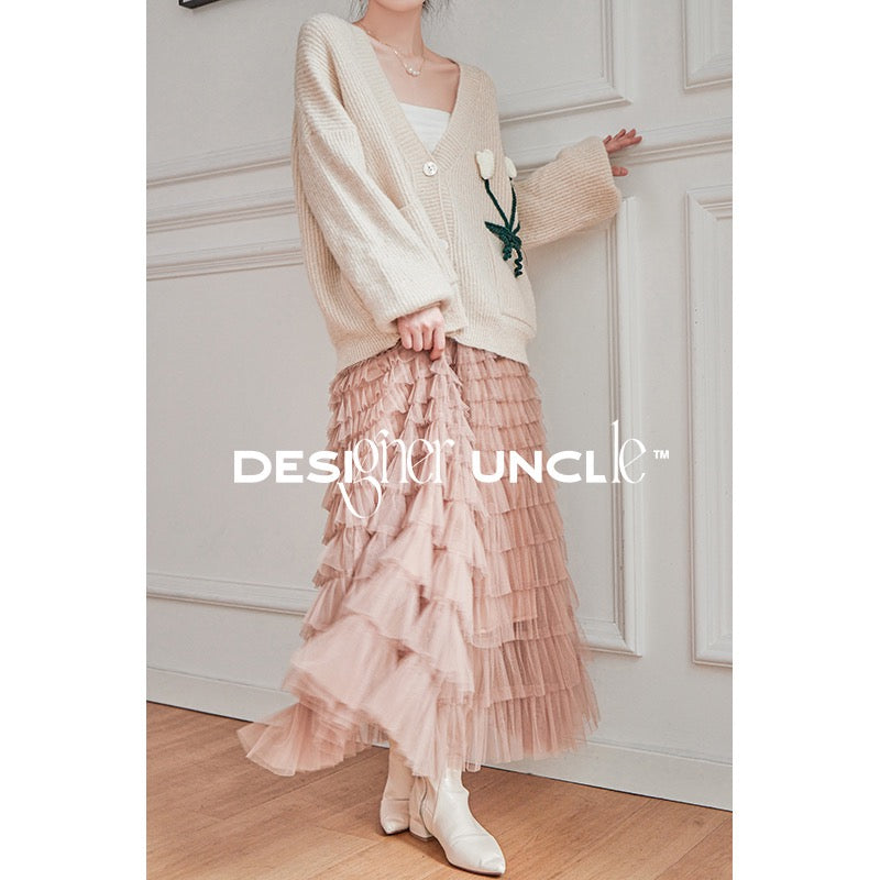 Designer Uncle Skirt Women's Autumn and Winter Retro Gentle Style Mesh Cake Dress is Popular This Year