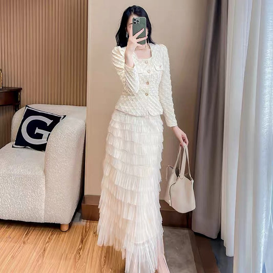 A complete set of autumn clothes with a complete set of professional winter clothes small fragrance suit 2022 new autumn and winter skirt two-piece set