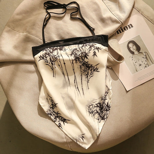 French Spice Girls Printed Halter Neck Square Scarf Camisole Women's Outer Wear Sexy Slim Back Design Tops