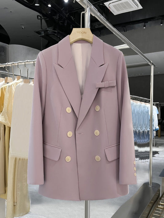 Purple British style suit jacket female 2023 spring and autumn new bowknot small suit design niche top