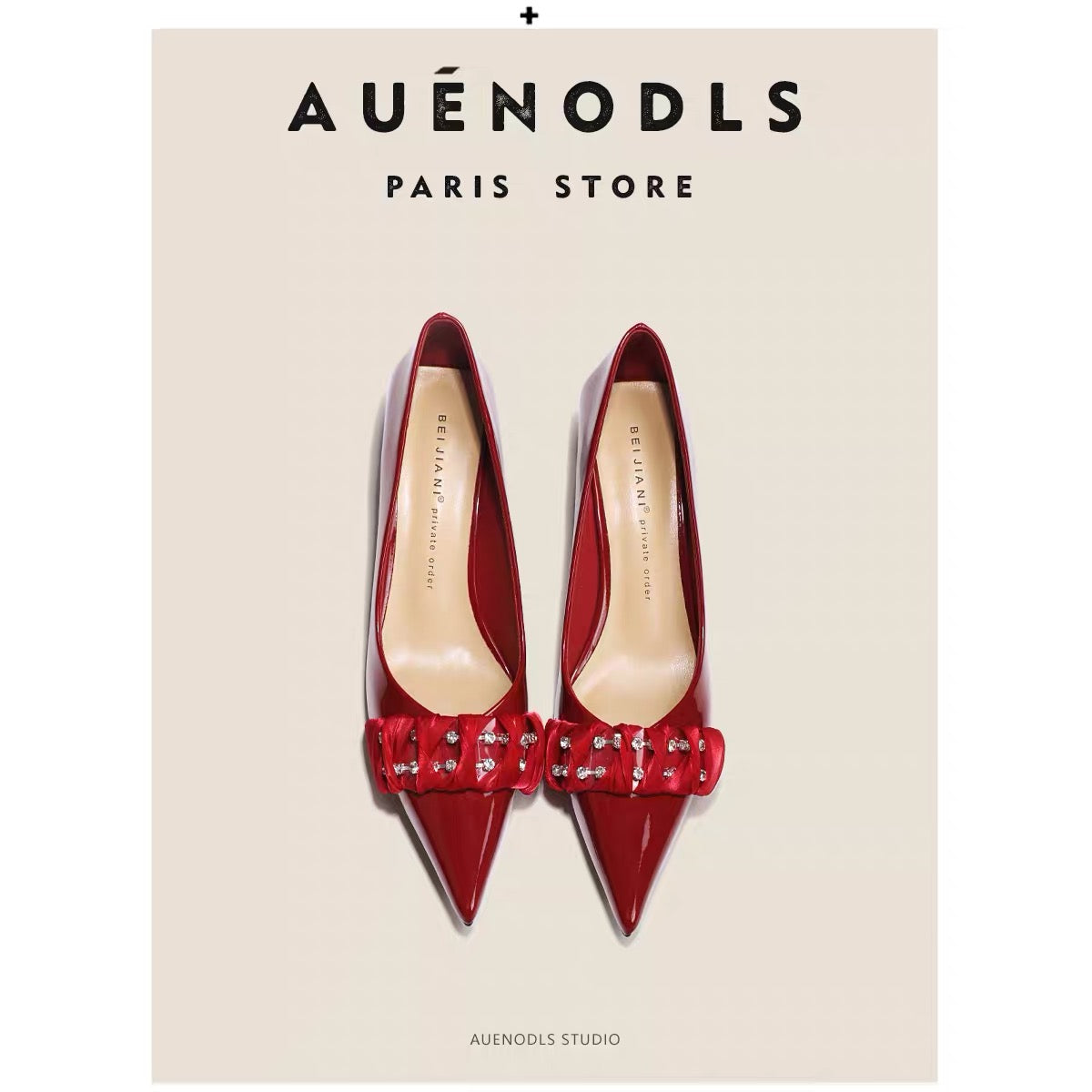 AUENODLS leather wine red word lace pointed high-heeled shoes women patent leather bridesmaid low stiletto wedding shoes women
