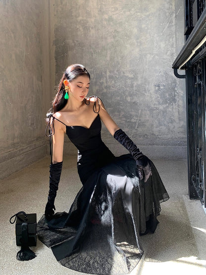 Empress Xiaoli Margot black sling bag hip dress autumn and winter 2022 advanced sexy slim bottoming long skirt
