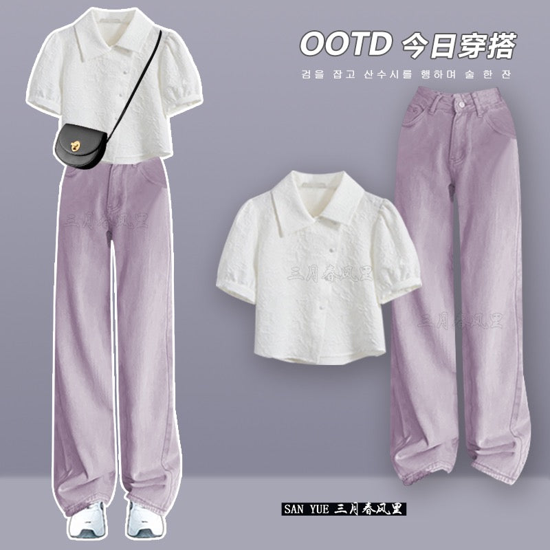 Purple scented jeans suit women's summer 2023 new salt style wear and Yujie fried street top two-piece suit