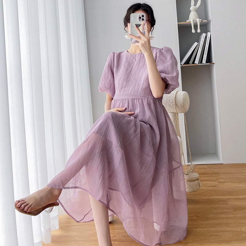 Angel Mommy ~ Maternity Dress Summer Dress 2023 New French Puff Sleeve Loose Large Size Summer Dress