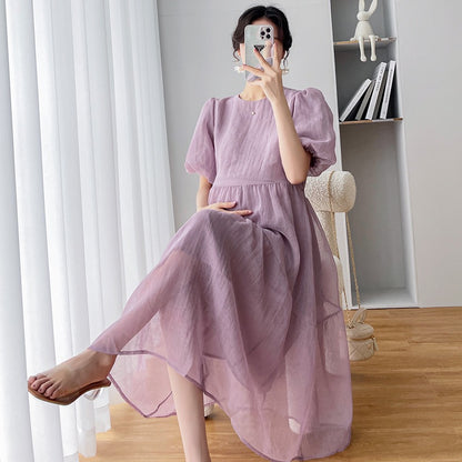 Angel Mommy ~ Maternity Dress Summer Dress 2023 New French Puff Sleeve Loose Large Size Summer Dress