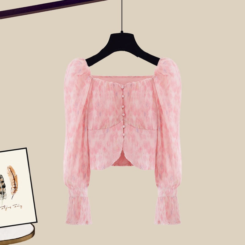 Early autumn new women's clothing, small fragrance style suit, milky gentle style shirt, wide-leg pants, sweet and light luxury two-piece trousers