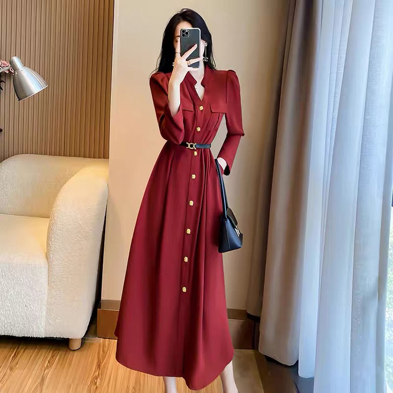 Autumn dress new high-end women's cold wind autumn dress temperament goddess fan long-sleeved shirt skirt early autumn