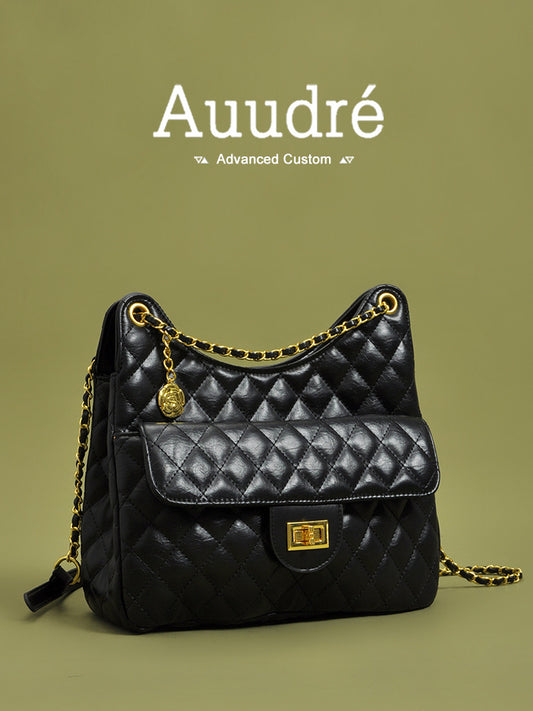 Auudre rhombic embroidery thread large-capacity bag women 2023 new trendy all-match chain messenger bag shoulder commuter bag