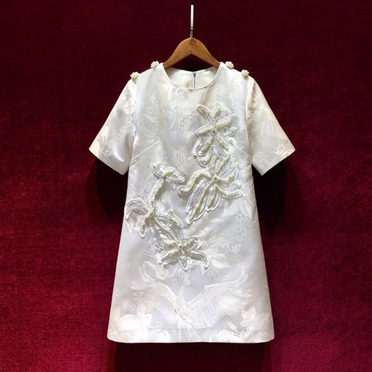 French fashion heavy industry beaded small short-sleeved light luxury dress female high-end summer 2022 new style