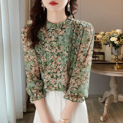 Summer floral chiffon shirt women 2023 spring and summer new beautiful small shirt women's high-end western style high-end tops