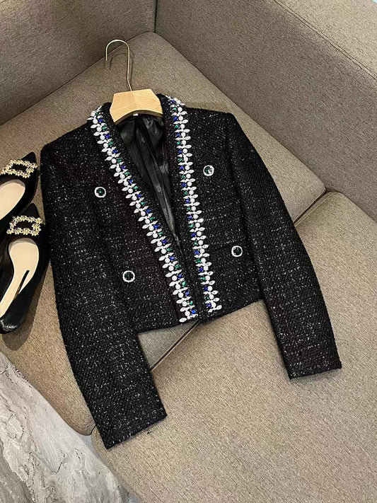 Niche design jacket women's spring and winter short woolen slim fit Shenzhen high-end European black suit 6534 woolen jacket