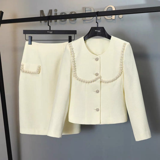 Miss DG Xiaoxiangfeng suit autumn new heavy industry beaded ladies short jacket slim skirt two-piece set 1702
