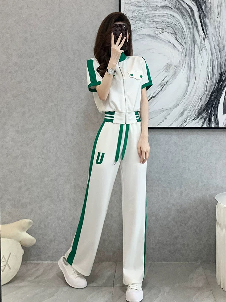 European goods high-end sports and leisure suits women's summer 2022 new style slimming fashion temperament fried street wide-leg pants two-piece set
