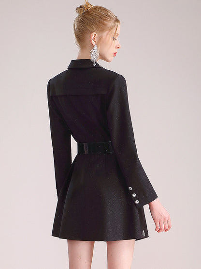 Elegant and stylish diamond decoration, simple waist and thin professional commuting black dress
