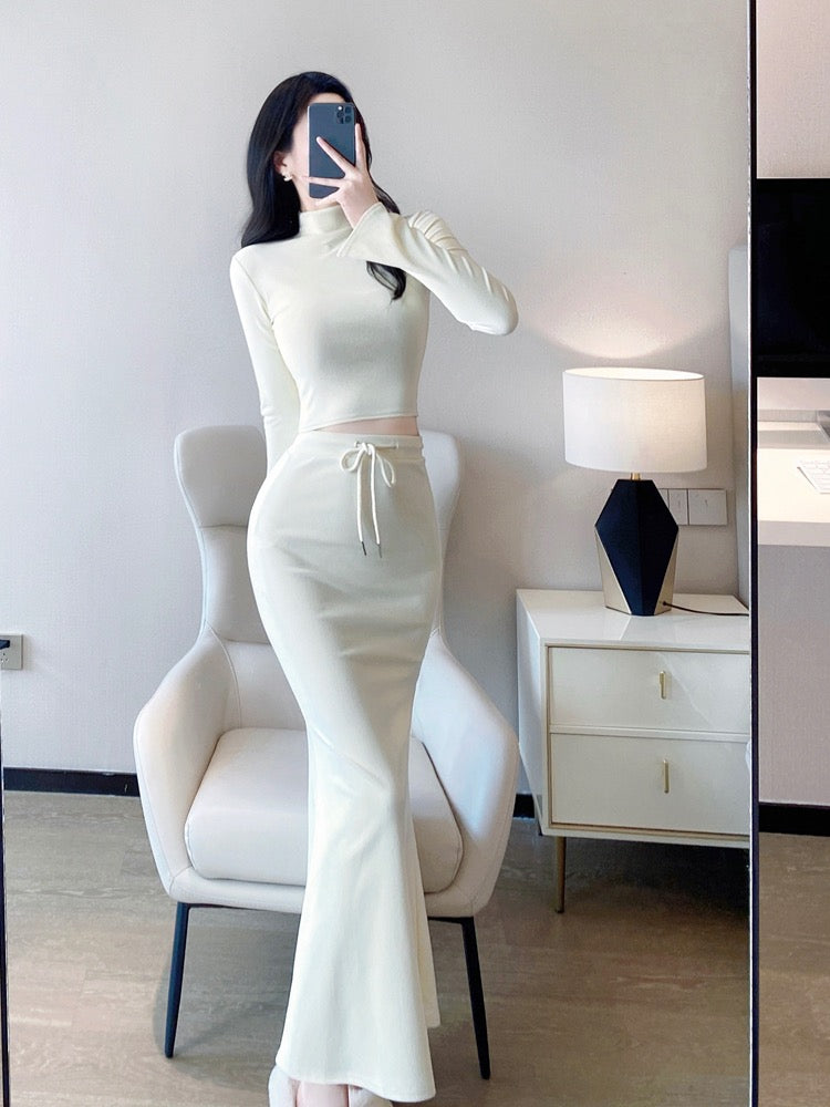 Suit Spring and Autumn Women's 2023 New Temperament Ladies Retro Pure Desire Sexy Babes Mid-length Package Hip Skirt Two-piece Set