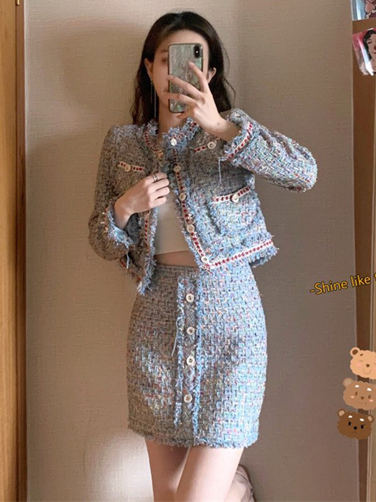 MUEL original small fragrance suit female autumn and winter 2022 new ladies fashion fashionable foreign style skirt two-piece set