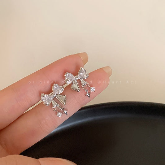 Star bright!  Bowknot zircon earrings women's niche design high-end earrings fashion temperament net red earrings