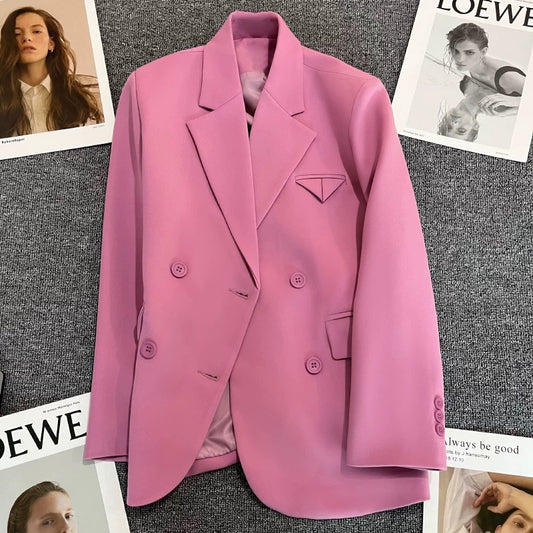 Purple-pink suit jacket women's 2022 spring and autumn new double-breasted design fashionable temperament all-match small suit 1742
