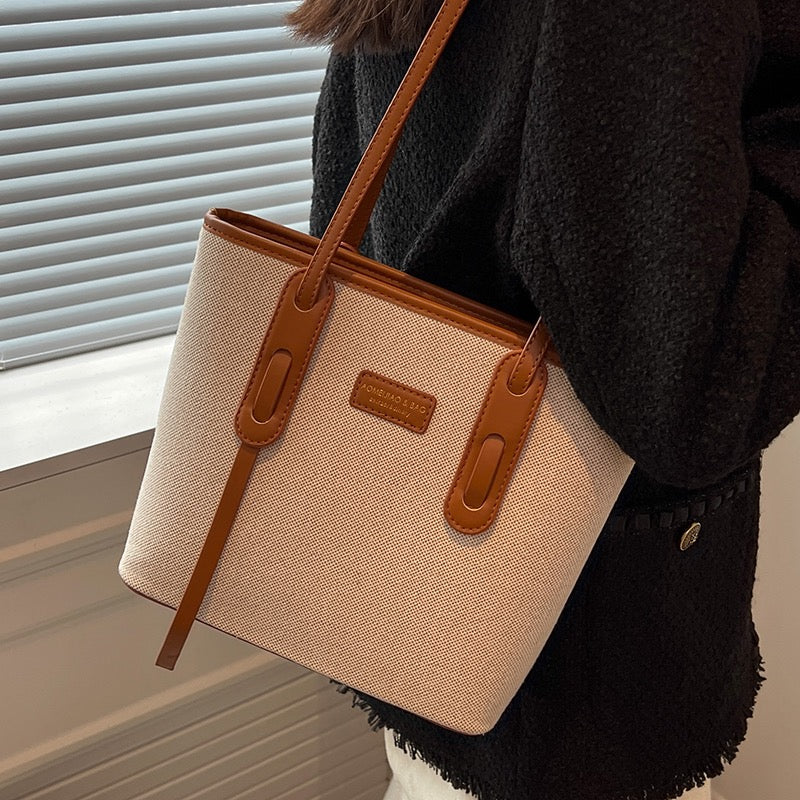 Large-capacity bag women's bag 2023 new high-end canvas shoulder bag portable bucket cloth bag commuting tote bag