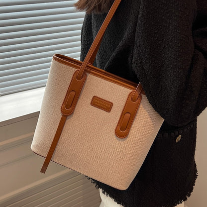 Large-capacity bag women's bag 2023 new high-end canvas shoulder bag portable bucket cloth bag commuting tote bag