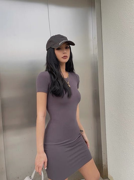 Homemade Sexy Kardashian Hip Skirt with Super S-shaped Body Elasticity Summer Short Sleeve Dress Spicy and Sassy