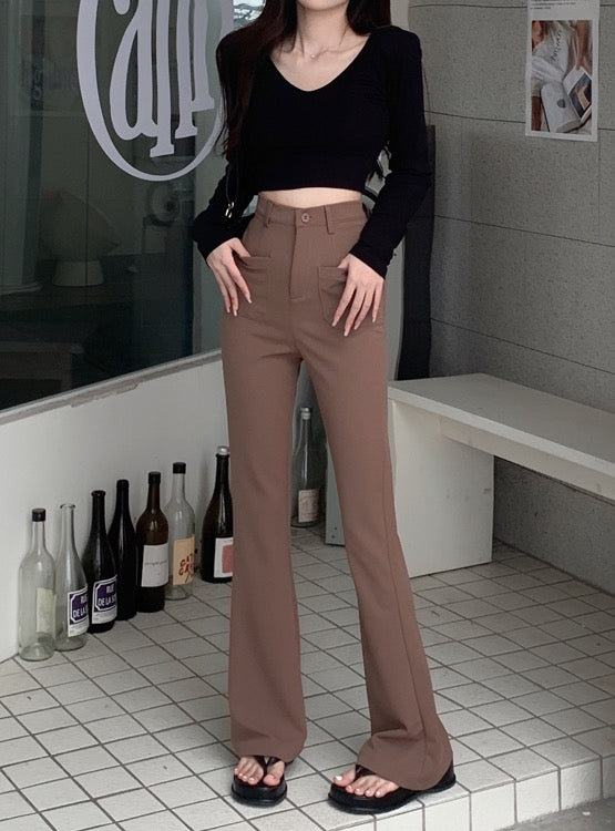 Black casual pants women's 2023 summer new high-waist all-match micro-launched pants straight-leg pants wide-leg pants mopping trousers