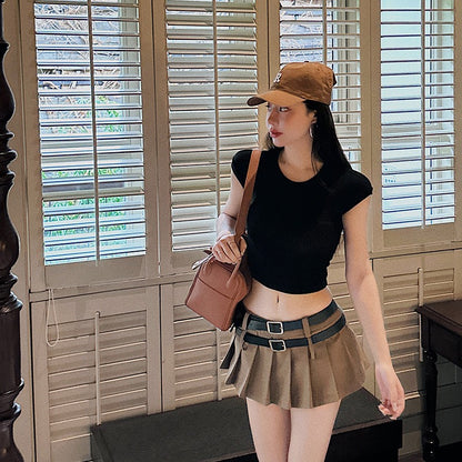 Spring and summer new pleated skirt pure desire hot girl waist miniskirt 2023 new all-match thin a-line skirt