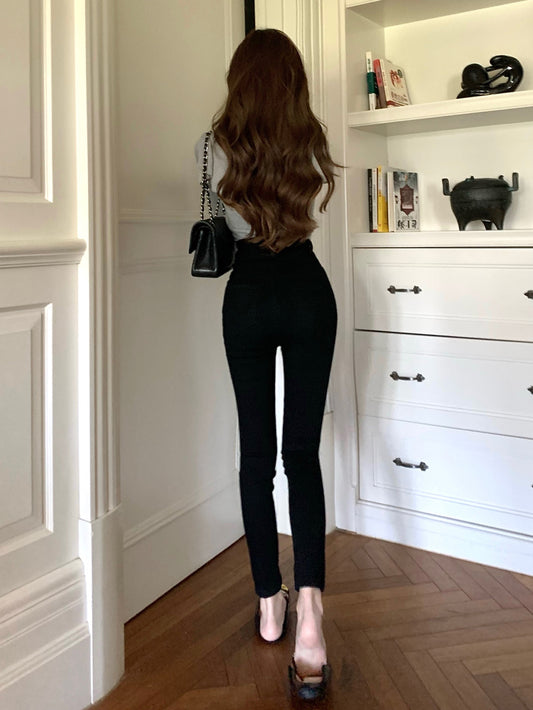 COOLLINE Lin Zixi Autumn and Winter Fengshen Pants Women's Group Legs Elastic Slim Shaped Leggings Women's Black Trousers