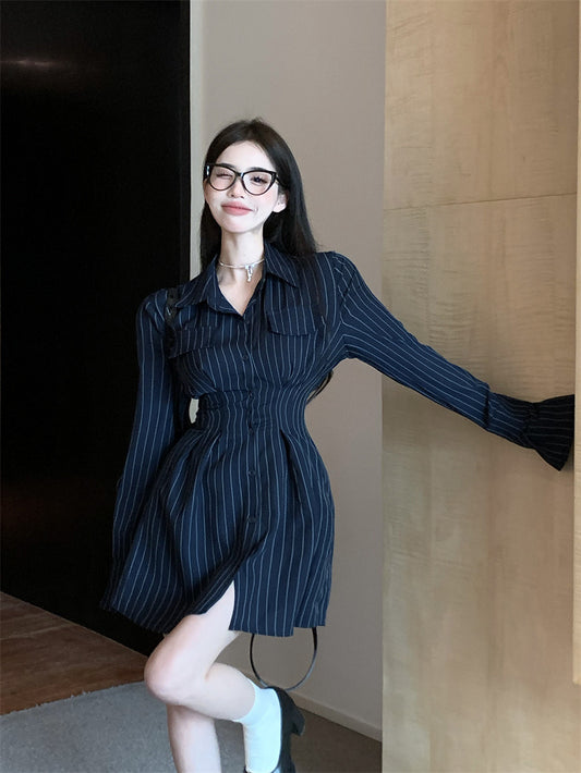 High-end temperament waist striped shirt women's clothing spring 2023 new fashion suit casual shorts two-piece set