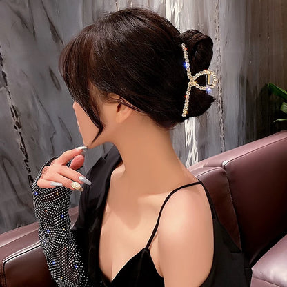 Mesh bow hairpin female back head summer rhinestone headdress 2022 net red new ponytail hair accessories