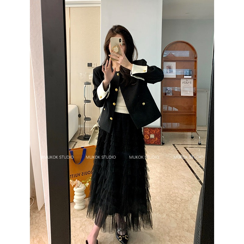 MUKOK high-end black small fragrance short jacket women's 2023 spring new slim temperament short top