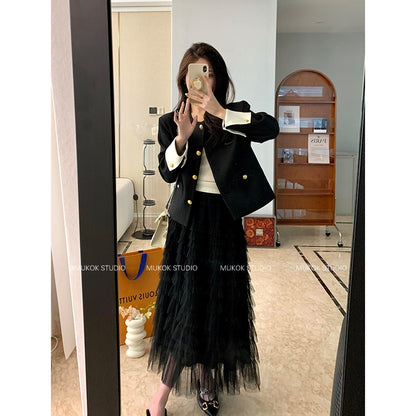 MUKOK high-end black small fragrance short jacket women's 2023 spring new slim temperament short top