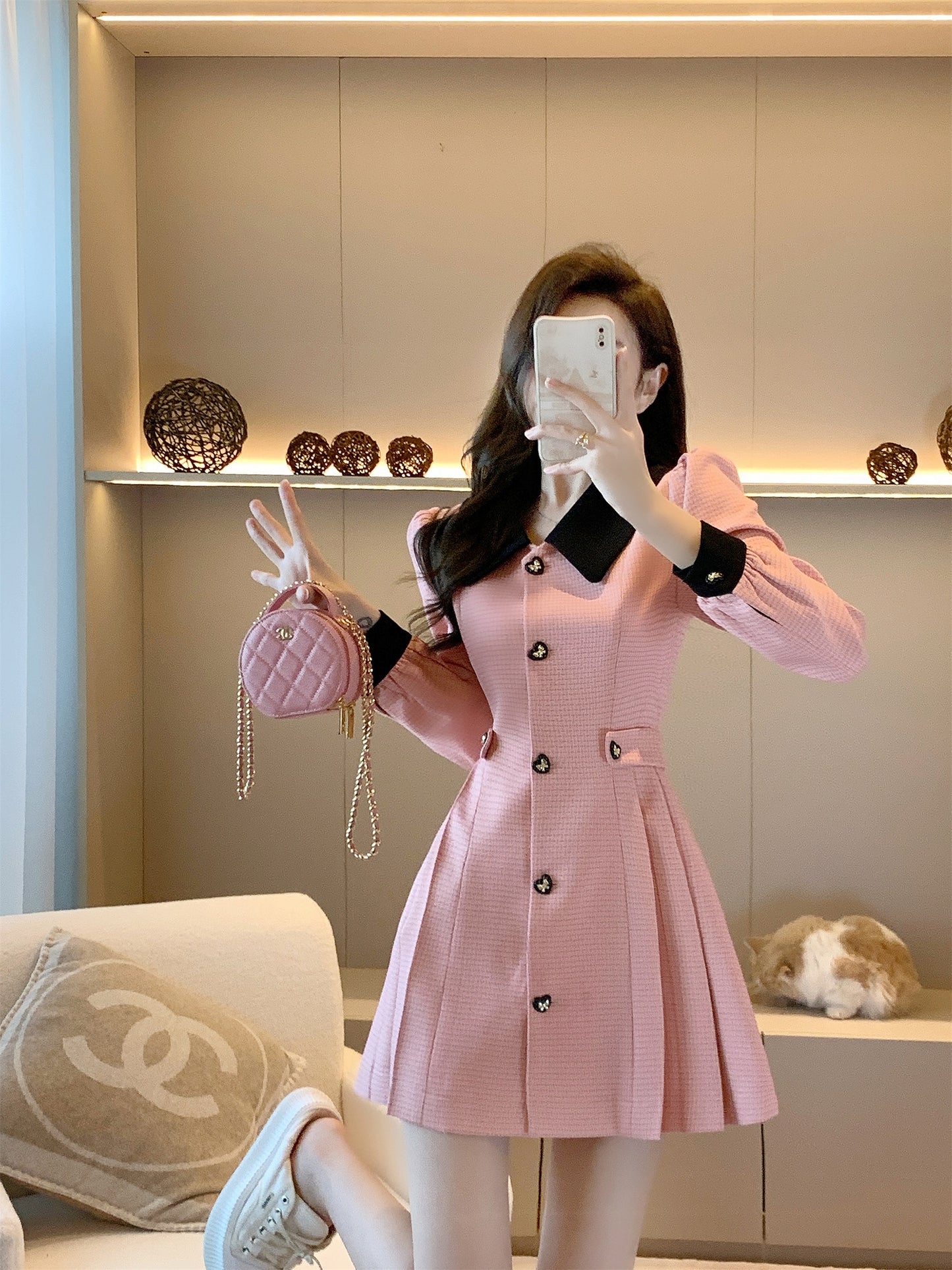 French style small fragrance dress women's 2022 autumn and winter new small waist slimming high-end French temperament skirt