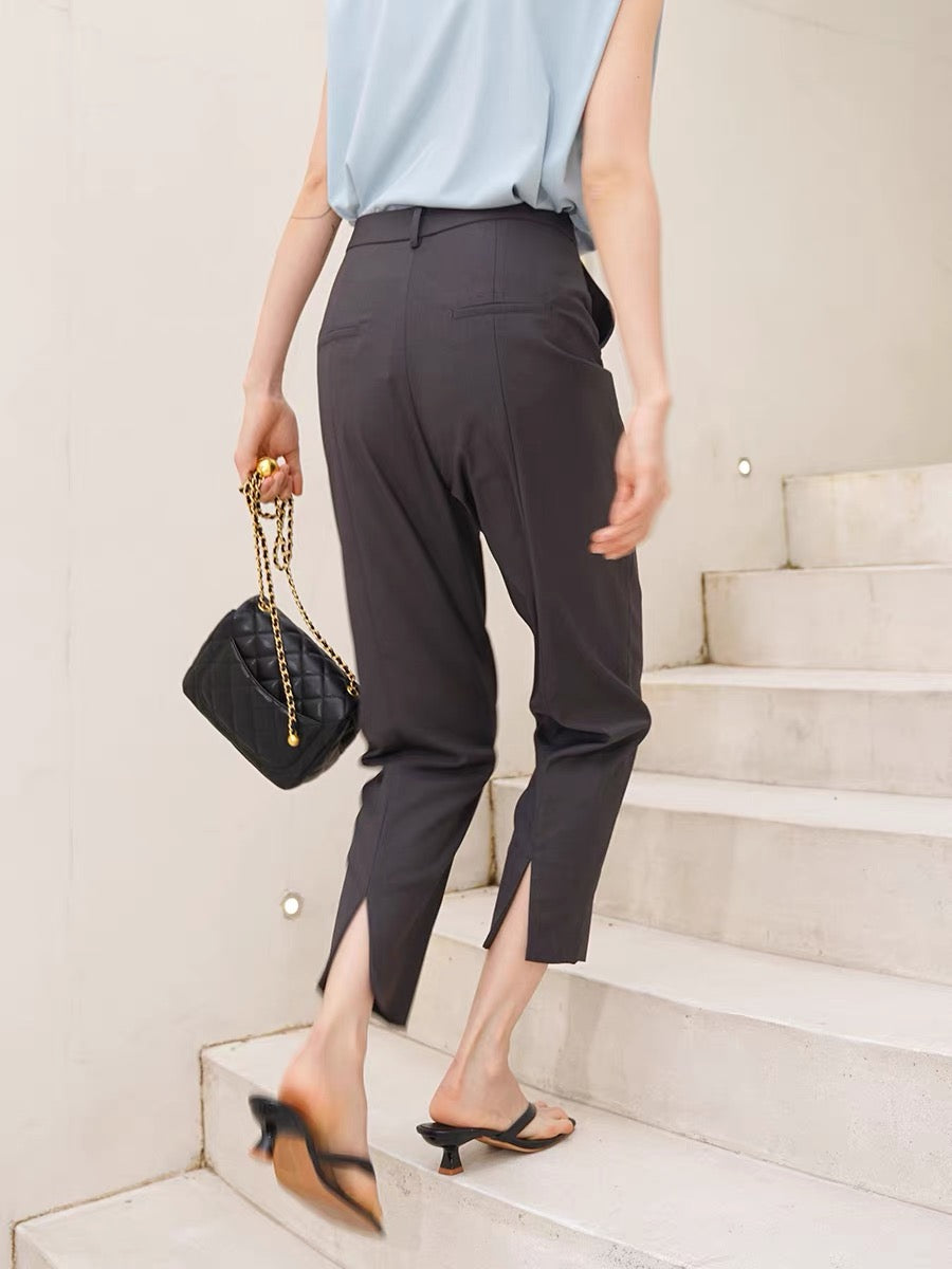GUS2022 Spring/Summer Rear Split Suit Pants Women's High Waist Slim Straight Ninth Pants Cigarette Pants Casual Skinny Pants