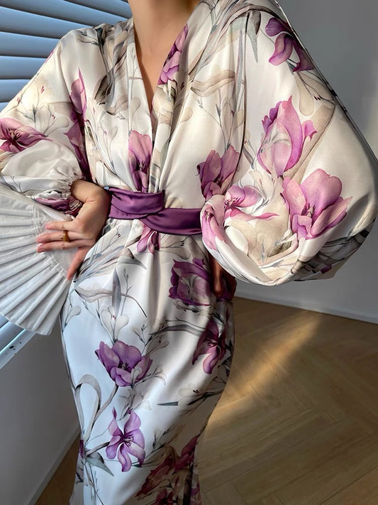 Aconiconi｜Under Begonia Flowers French Light Luxury Small Design Sensation Waist V-Neck Mid-Length Dress Early Spring