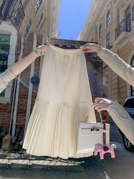 Fish rabbit rabbit corduroy pleated skirt women's high waist mid-length skirt winter new temperament skirt