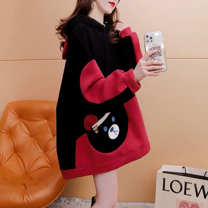 Fleece and thickened hooded sweater women's 2022 new autumn and winter hot style fashion western style age-reducing loose design coat