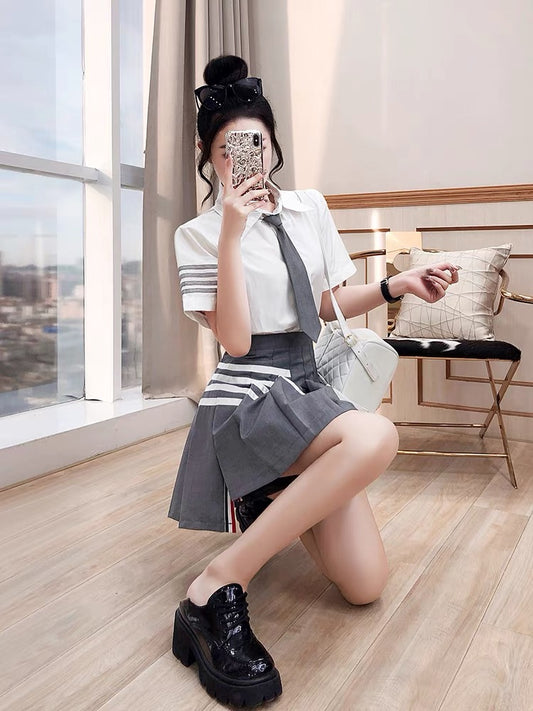 College style suit women's 2022 new summer dress net red temperament shirt jk short skirt lively and age-reducing two-piece suit