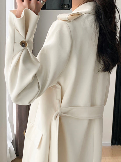 FT GUOGE beige windbreaker women's 2023 spring new double-breasted temperament mid-length drape coat jacket
