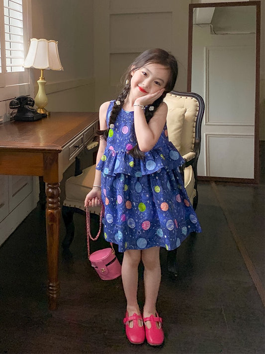 Original Girls Polka Dot Dress Children's Wear Western Style Round Neck Vest Dress New Ladies Children Baby Dress Skirt