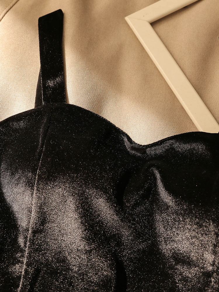 French style black velvet camisole women's suit with sexy chest pad bottoming tube top sleeveless top