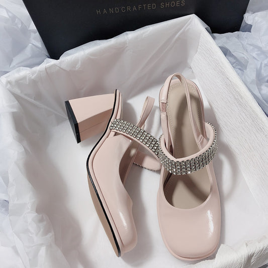 Senyu Sea Lane Chaebol Daughter Rhinestone Fairy French High Heel Literary Temperament Light Luxury Korean Baotou Sandals Summer