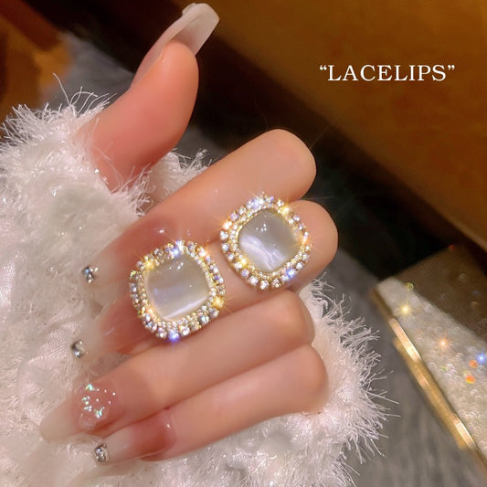 925 silver needle rhinestone opal retro small earrings high-end earrings 2022 new femininity earrings