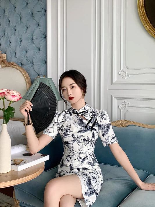 Luhe Clothing Retro National Style Improved Short Cheongsam Skirt Short Skirt New Chinese National Tide Color Dress Female 1261